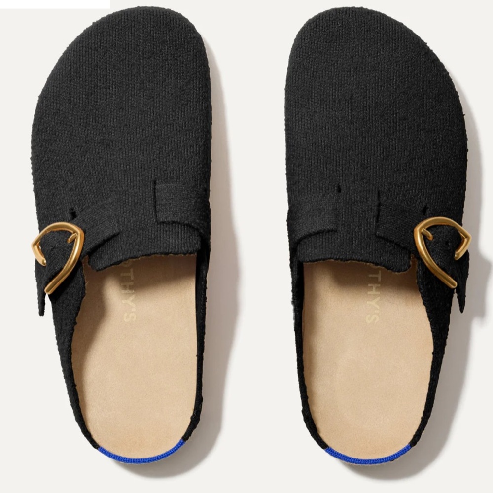 Rothy's The Buckle Clog in soft black boucle